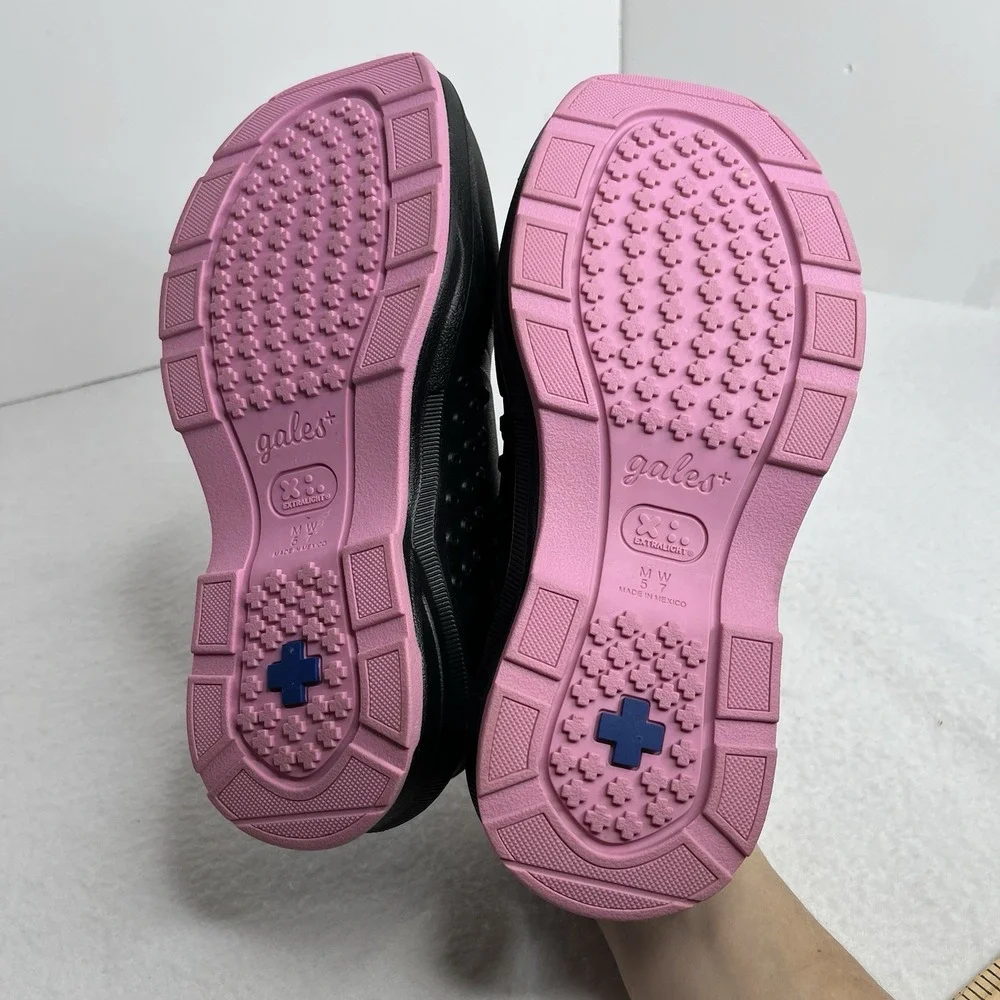 Gales Shoes Mens 5 Womens 7 Black/Pink Comfort Nursing Slip Resistant Slides